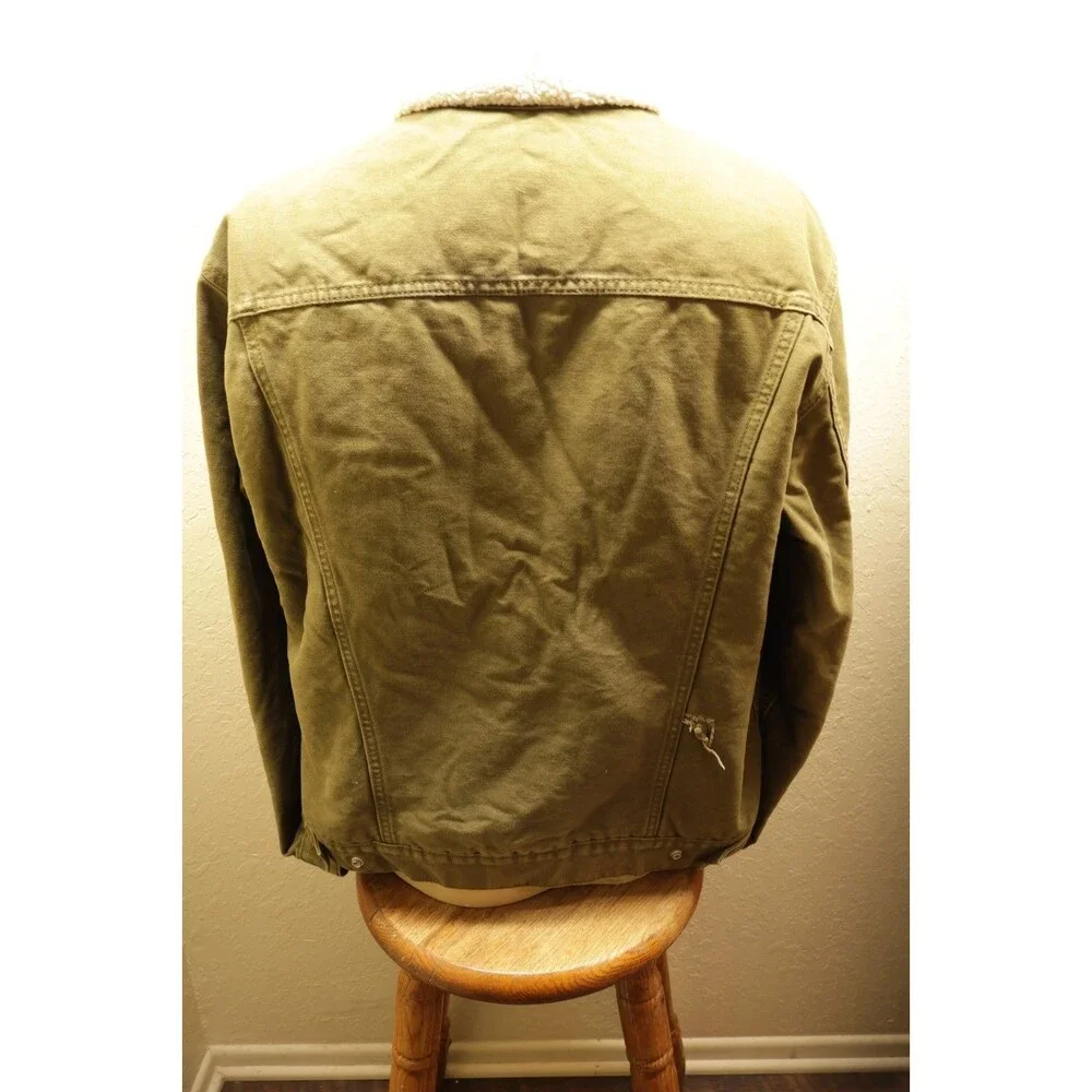 Levis Type 3 Sherpa Trucker Jacket Mens Large L Olive Green Canvas 16365 *READ*